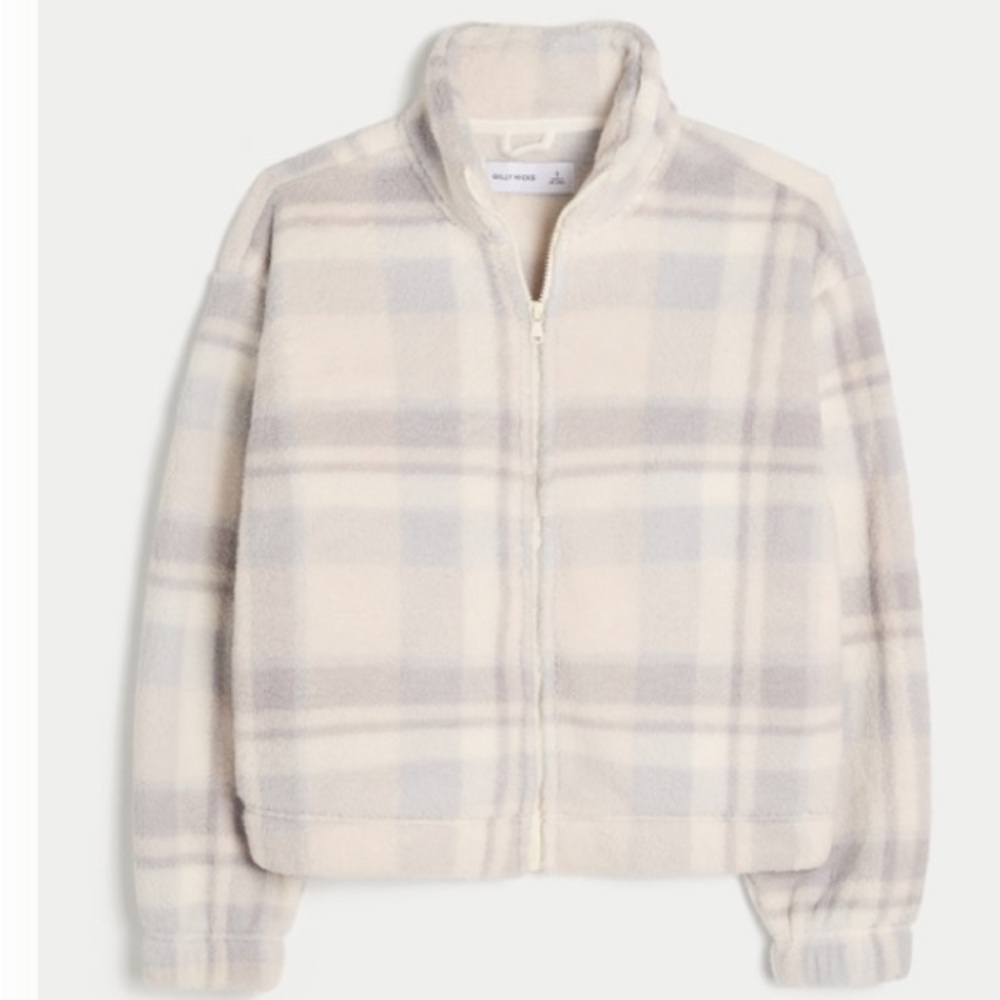 Gilly Hicks Light Blue Plaid Sherpa Sweatshirt